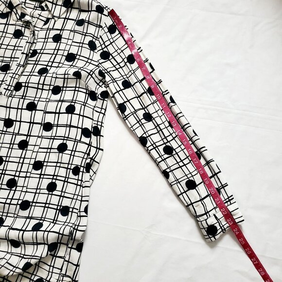 Cynthia Steffe Women's Navy Blue Polka Dot Plaid White Shirt Shift Dress Size 2 - Picture 13 of 14